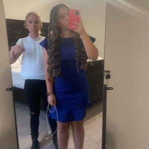 Elegant Blue Ruffle Hem Dress